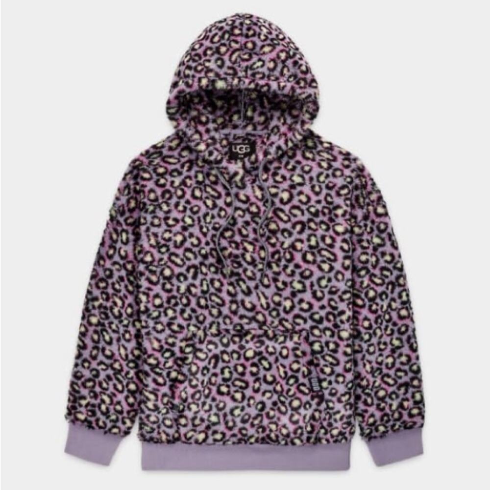Ugg Loyra Sherpa Hoodie Sweater Plush Fleece Pullover SOFT Animal Print Sz Small